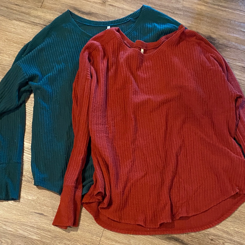 Mudd Waffle Top Shirt Long Sleeve Green Rust Xxl Bundle Of 2